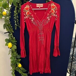 Johnny Was Scarlet Floral Embroidered Dress